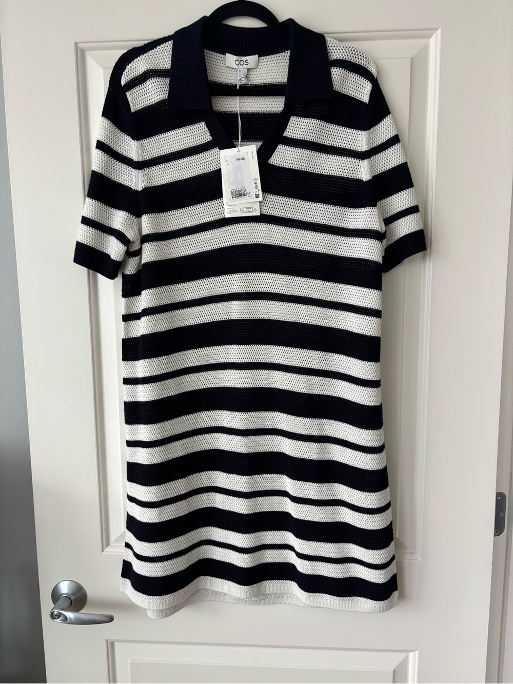 COS Navy and White Striped Knit Polo Dress Size L BNWT